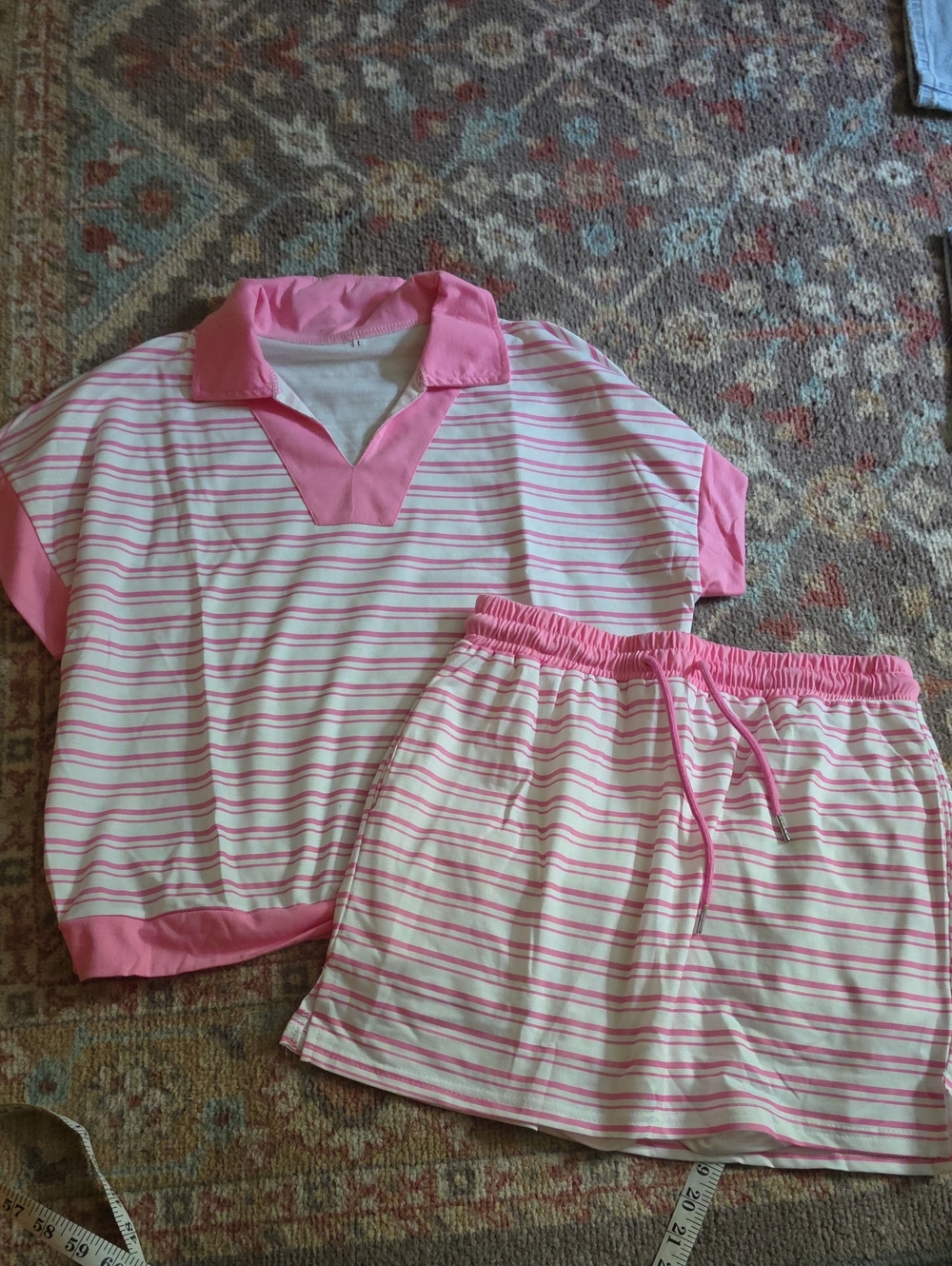 Womens Pink Striped Skort Set Top Large Bottom Medium 2